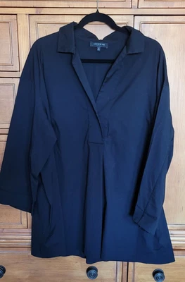 Top minimalista manga pulóver mezcla algodón negro talla 1X Lafayette 148 para mujer Foto 1 de 4