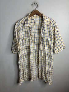 Maus & Hoffman Shirt Mens Large Yellow Blue Plaid Short Sleeve Button Up Casual - Picture 1 of 6