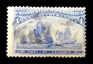 US Postage Stamp Scott 233 Fleet of Columbus 4 Cent 1892 Used - Picture 1 of 2