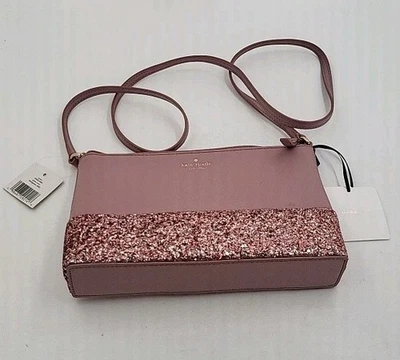 Kate Spade Small Greta court Dusty Peony Glitter Crossbody Bag Black Purse NWT - Image 1 of 4