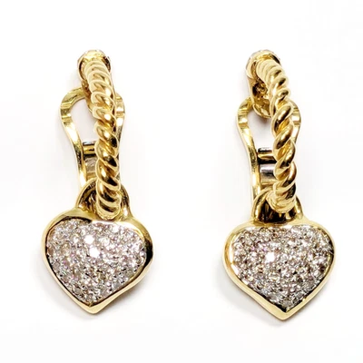 18K 750 YG WG 13g Diamond Heart Rope Clip-On Huggie Earrings Preowned - Image 1 of 4