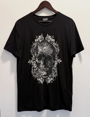 JUST CAVALLI Skull Black Short Sleeve Shirt Couture T-Shirt Size Medium - Image 1 of 4