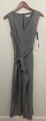 NWT Sz 6 Calvin Klein Womens Jumpsuit   Black White Houndstooth With Pockets! - Image 1 of 4
