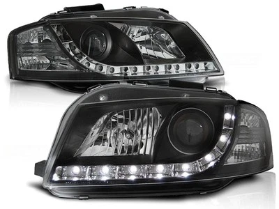 TUNING-TEC-1 Coppia di Fari Anteriori LED DRL Look per AUDI A3 8P 2003-2008 Daylight Neri SON