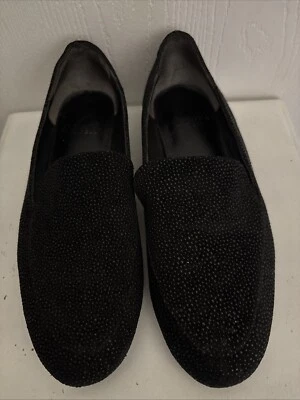 Zapatos Adrianna Papell 6,5 M Cuero Gamuza Superior Negro Diseño Punteado Planos Usados en Excelente Condición Foto 1 de 4