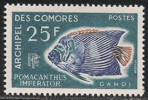 Comoro Islands #75 (A19) VF MINT VLH - 1968 25fr Imperial Angelfish Cover