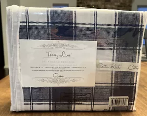 Torrey Lane 200 TC Cotton Rich 4 Piece Sheet Set Queen Classic Plaid Denim NEW - Picture 1 of 2
