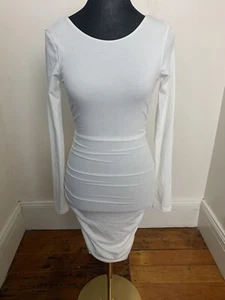 Princess Polly Bodycon MIDI Dress with L/S And Tie Back Size 6 White - Picture 1 of 7