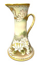 Exquisite Hand Painted Nippon Waterlilies On Pond Heavily Gilded Ewer or Pitcher