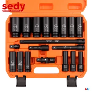 19 Pcs Impact Deep Socket Set Imperial SAE 1/2" Drive Extension Bars Adapter - Picture 1 of 10