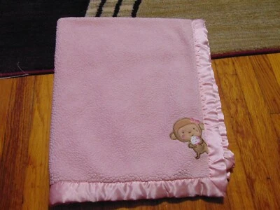 Child Of Mine CARTERS Pink MONKEY Cupcake Polka baby blanket Dot Soft Plush  - Image 1 of 4