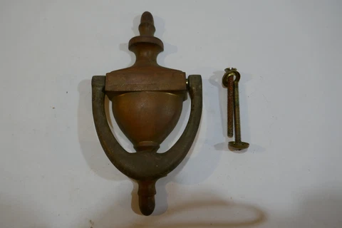 Vintage  Solid Brass Federal Style Door Knocker  6"H W  mounting Hardware Cover