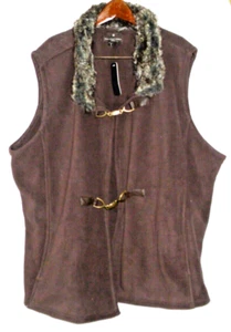 Fenn Wrighet Manson Fleece & Faux Fur Collar Vest Brown Hook Closure Size 3XL - Picture 1 of 11