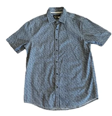 Camisa Duke's Bark Para Hombre Talla L Abotonada Azul Blanco Cuello Seersucker Rayas Foto 1 de 4