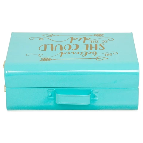 Metal Rectangular Briefcase  Jewelry & Makeup Storage Trunk Chest Box Aqua C2 Cover