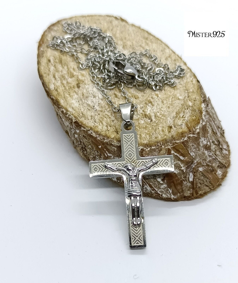 Ciondolo Croce Acciaio Inox Oro Nero Unisex Uomo Donna Nuova Collana Con Ciondolo Croce In Acciaio Inox - Finitura Oro Cubano O Nero, Unisex, Nuova Con Etichette Christopher Cross - Foto 6