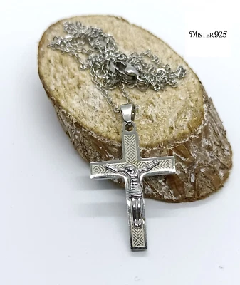 Collana crocifisso uomo ciondolo croce classica - Immagine 1 di 4