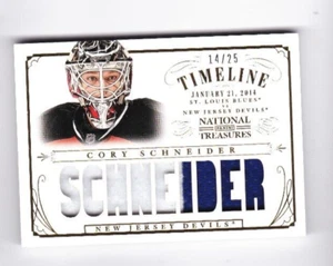 2013 PANINI NATIONAL TREASURES CORY SCHNEIDER TIMELINE MATERIALS PATCH 14/25 - Picture 1 of 2