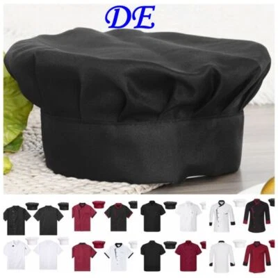 IEFIEL DE Unisex Kochjacke Herren Damen Chef Jacke Mantel mit Kochmütze Arbeitsjacke