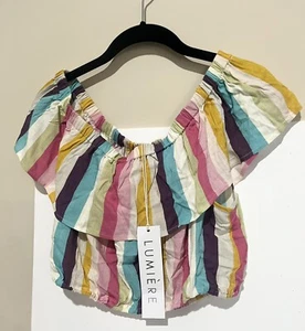 Lumiere Sleeveless Ruffled Stripe Off Shoulder Rayon Crop-Top Size L NWT - Picture 1 of 8