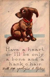 Postcard Brown Dog Red Collar Have a Heart Posted 1916 - Picture 1 of 2