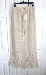 Solitaire Open Knit Crochet Pants Womens M Hippie Boho Tan New w/ Tag - Picture 1 of 10