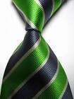 Hot! Classic Stripe Gray Green Silver JACQUARD WOVEN 100% Silk Men's Tie Necktie
