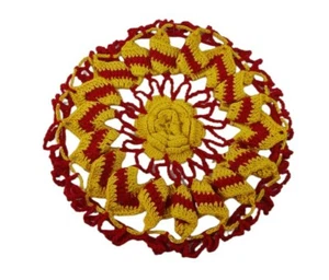 Tapete de ganchillo a mano rojo amarillo floral 6 pulgadas - Imagen 1 de 12