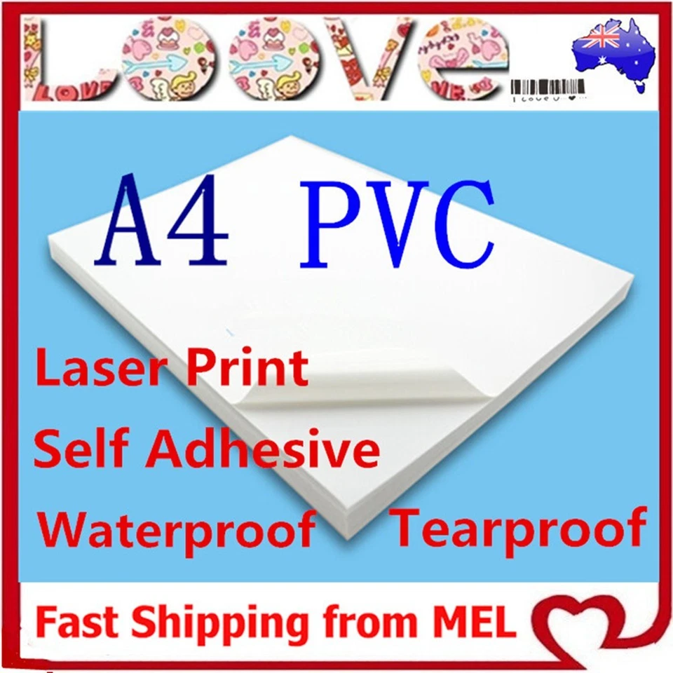 10X A4 White PVC Glossy Waterproof Self Adhesive Sticker Label Laser Print Paper - Image 1 of 1