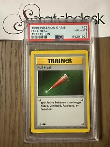 PSA 8 - POKEMON FULL HEAL - 1° Prima EDIZIONE Set Base Shadowless 82/102 ALLENATORE - Foto 1 di 2