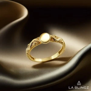 Gold Baby Ornate Band Signet Ring | 10k & 14k | Round Design | Yellow White Rose - Picture 1 of 10
