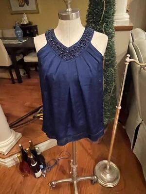 Top para mujer Covington pequeño sin mangas con escote con cuentas en azul marino. forrado Foto 1 de 4