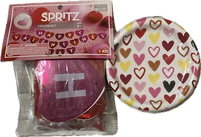 Valentine's Day Decoration Kit Banner/Balloon 20 Count 6.75" Hearts Paper Plates - Image 1 of 4