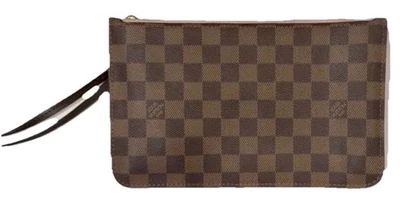 LOUIS VUITTON Neverfull Pouch Hand Bag Clutch Monogram Leather Brown Pink - Imagem 1 de 4
