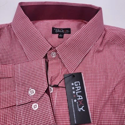 Galaxy By Harvic Men's Red/White Gingham Slim-Fit Button-Down Dress Shirt Large - Image 1 of 4