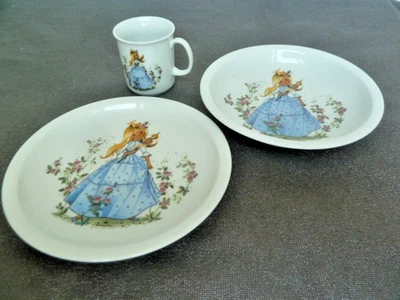3-teiliges Geschirr-Set für Mädchen Porzellan Triptis Thüringen Dornröschen - Bild 1 von 4