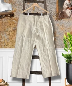 Vintage Polo Ralph Lauren 32 x 27 Beige Flat Front Linen Silk Trousers Pants - Picture 1 of 19