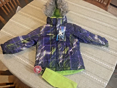 NUEVO CON ETIQUETAS Abrigo Zero Xposur Parka Talla 4/5 Verde Morado Diadema Capucha Desmontable Foto 1 de 4