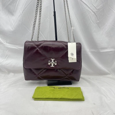 Tory Burch Womens Kira Diamond Quilt Distressed Shoulder Bag Dark Carmine - Image 1 of 4