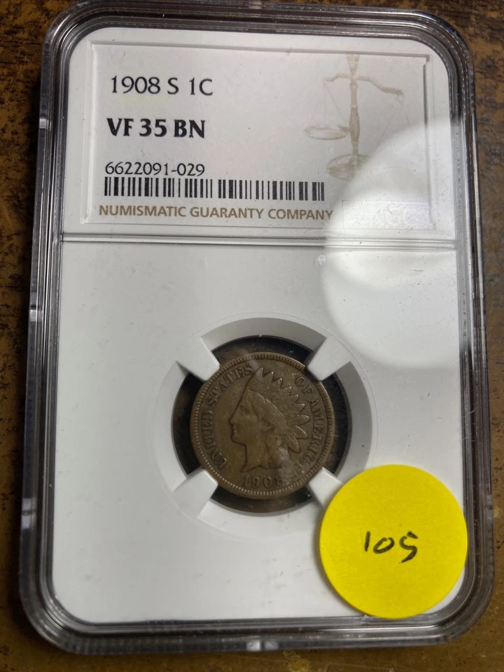 1908-S INDIAN CENT, #105 - Image 1 of 3