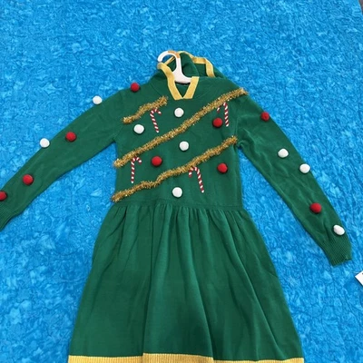 Vestido midi con capucha árbol de Navidad oropel Mad Engine para jóvenes niñas nuevo con etiquetas talla pequeña Foto 1 de 4