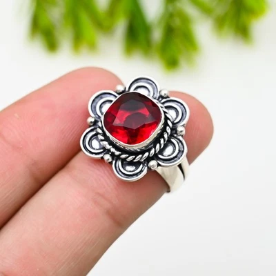 Red Garnet Gemstone 925 Sterling Silver Ring Handmade Jewelry Ring For Gift - Image 1 of 4