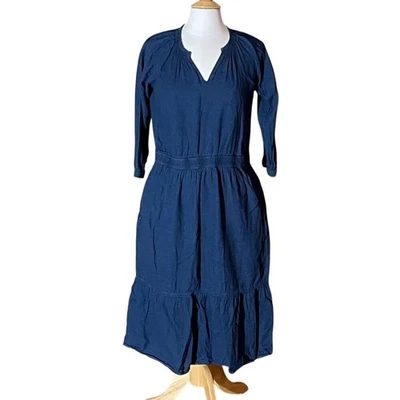 Ralph Lauren Linen Blend Denim Midi Dress, V-Neck, Flowy, 3/4 Sleeve, 12P - Image 1 of 4