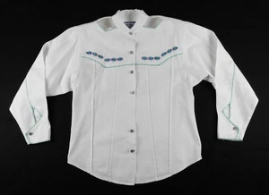 Wrangler Damen Western Hemd Med weiß bestickt Cutout 100% Baumwolle Vintage - Bild 1 von 7