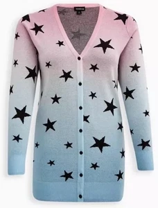 Neu 70 $ Torrid Cardigan Damen Dip Dye Sternenmuster Boyfriend pink blau 2X 18-20 - Bild 1 von 8