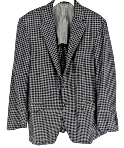 HICKEY FREEMAN Mens Blazer SIZE 40R Wool Silk Linen Two Button Gray Black Check - Picture 1 of 13