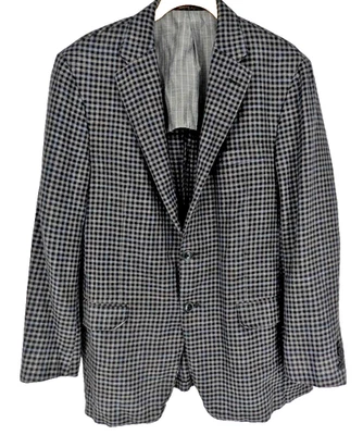 HICKEY FREEMAN Mens Blazer SIZE 40R Wool Silk Linen Two Button Gray Black Check - Image 1 of 4
