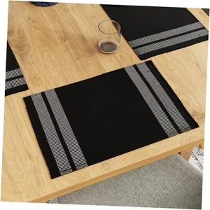  Dining Placemat Set of 6 | Ladder Black Color | Fine Ribbed Cotton Table mat  - Picture 1 of 7