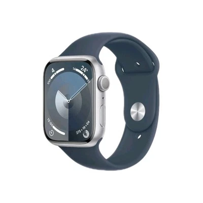 Apple Watch Series 9 GPS 45 mm Aluminium Silber Sportarmband Sturmblau Blue  M/L - Bild 1 von 4