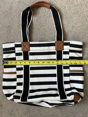 Bolso de Mano Grande PBK Rayas Negro/Blanco Lona Gruesa - Nuevo Sin Etiquetas (NUEVO SIN ETIQUETAS) Foto 1 de 4